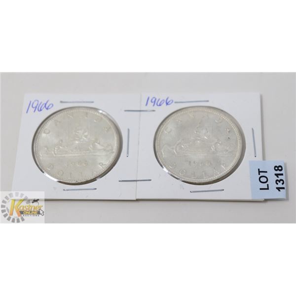 LOT OF 2 1966 CANADA VOYAGEUR SILVER ONE DOLLAR