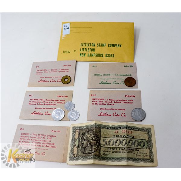 ENVELOPE OF 5 LITTLETON COIN CO. WORLD COINS;