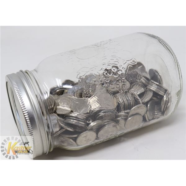 MASON JAR FULL OF ASSORTED NICKLES