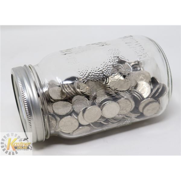 MASON JAR FULL OF ASSORTED NICKLES