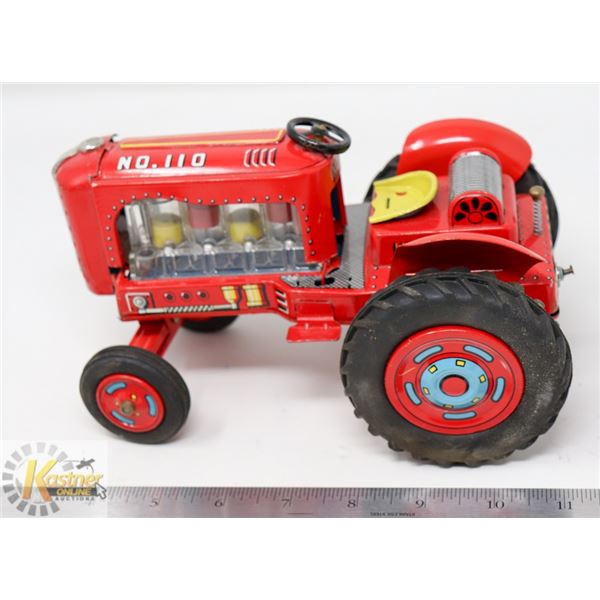 ANTIQUE TIN LITHOGRAPHED RED TRACTOR (MISSING