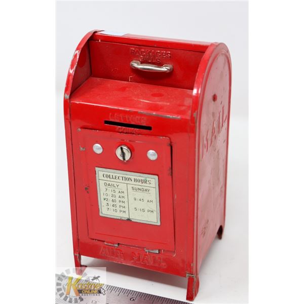 LINE MAR TOYS RED TIN MAILBOX COIN BANK - MADE IN