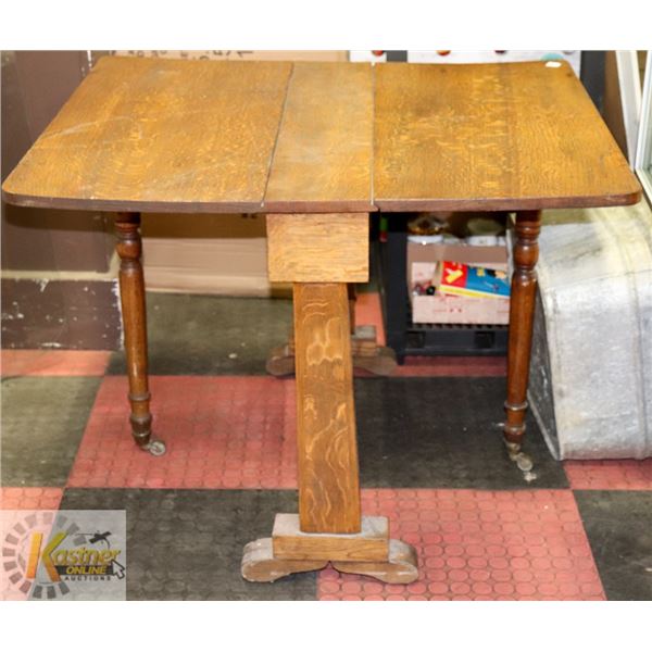 ANTIQUE 38" X 34" DROP LEAF OAK GATE LEG TABLE