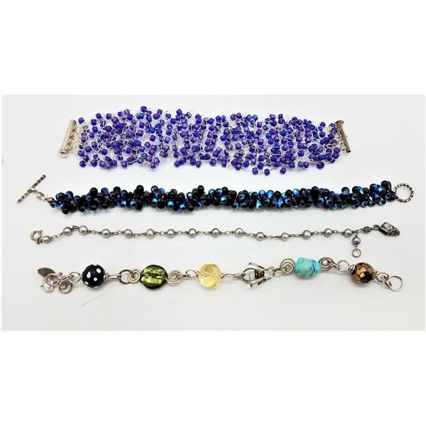 ESTATE 925 SILVER MIXED GLASS PEARL TURQUOISE