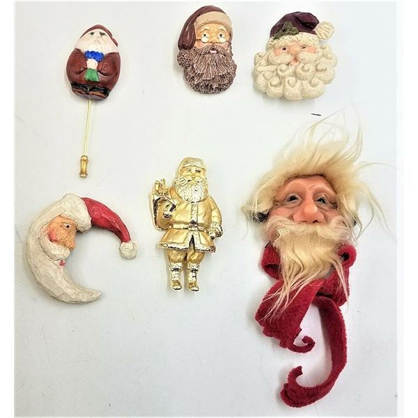 LOT OF 6 RARE WHIMSICAL SANTA CLAUS BROOCH/PINS