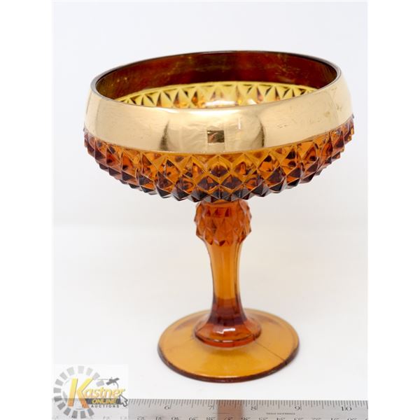 VINTAGE PRESSED ORANGE GLASS W/ GOLD TONE RIM
