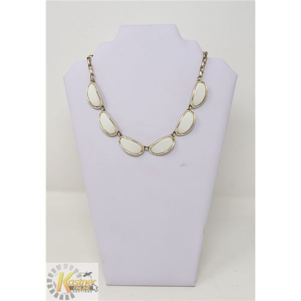 17" VINTAGE WHITE ENAMEL STONE  ESTATE NECKLACE
