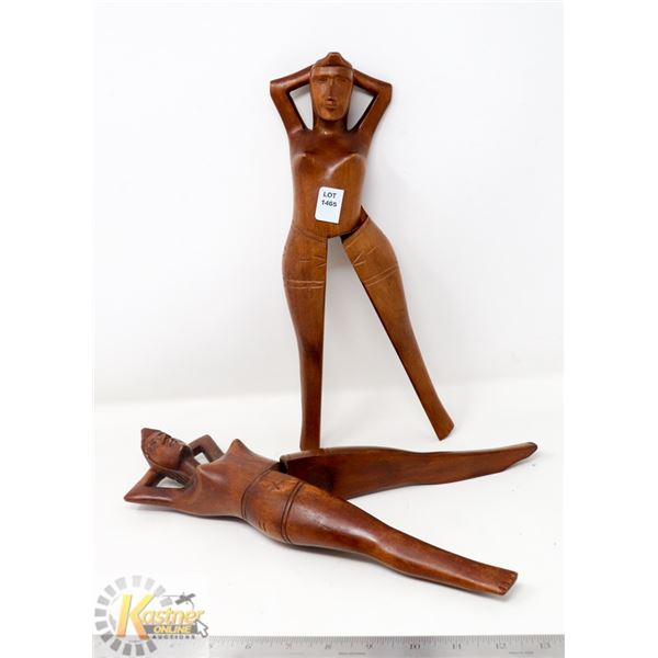 SET OF 2 WOODEN HAND CARVED WOMEN "NUTCRACKERS"