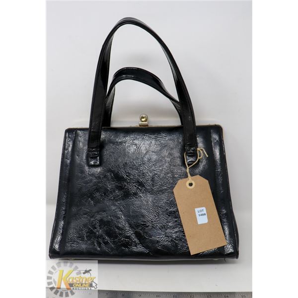 VINTAGE WOMEN'S BLACK LEATHERETTE W/ GOLD ACCENT