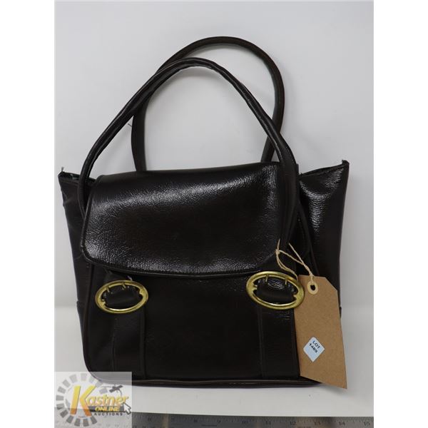 VINTAGE WOMEN'S DK BROWN LEATHERETTE W/ GOLD