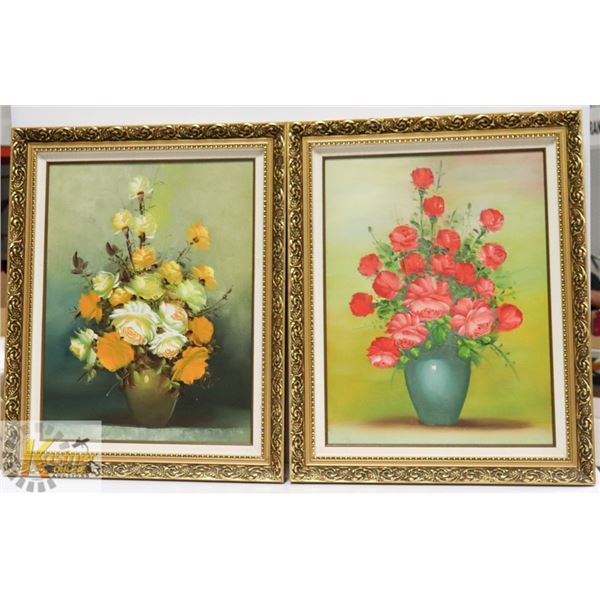 LOT OF 2 ESTATE- 28" X 23" GOLD FRAMED RED &