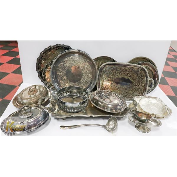 ESTATE BOX FULL OF ASSORTED SILVER PLATED SERVING