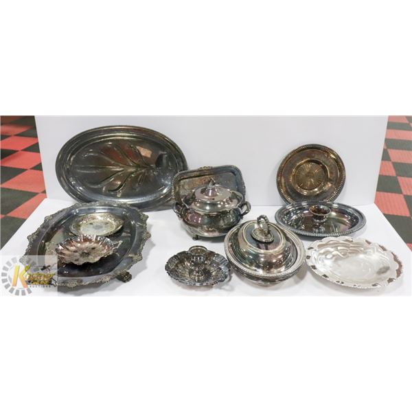 ESTATE BOX FULL OF ASSORTED SILVER PLATED SERVING