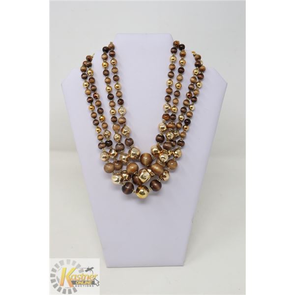 16" VINTAGE ESTATE GOLD/ BROWN TONE 4 STRAND
