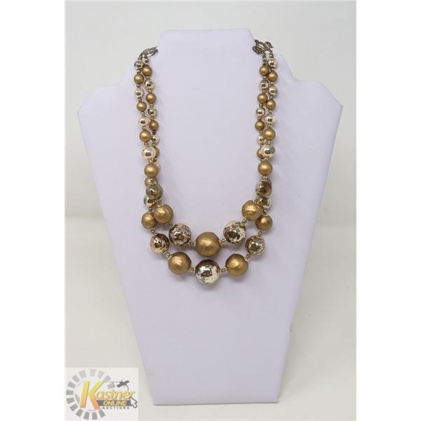 17.5" VINTAGE ESTATE BROWN/ GOLD BEADED 2 STRAND