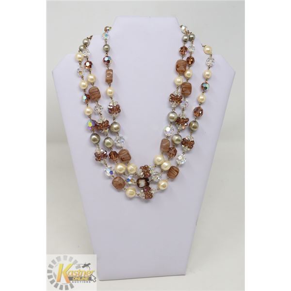 17" VINTAGE ESTATE PEARLESCENT/ STONE & BEADED