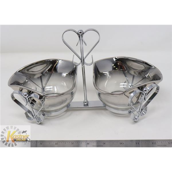 SILVER FADED GLASS CONDIMENT HOLDER W/ STAND