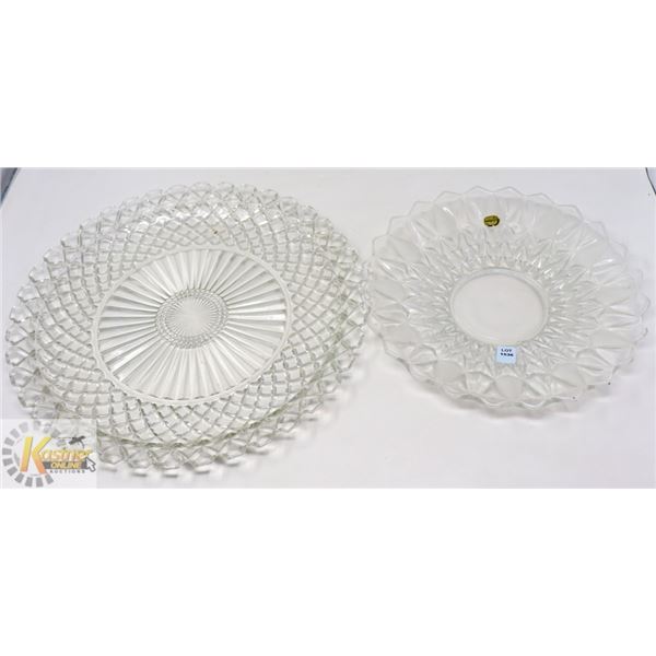 LOT OF 2 ROUND CRYSTAL & GLASS SERVING TRAYS
