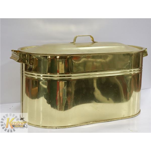 LARGE BRASS FINISH ANTIQUE BOILER TUB W/ LID