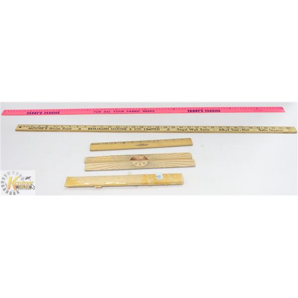 LOT OF 5 ASSORTED WOODEN RULERS & METER STICKS;