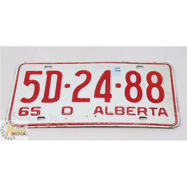 1965 WHITE & RED COLLECTIBLE ALBERTA LICENSE