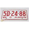 Image 1 : 1965 WHITE & RED COLLECTIBLE ALBERTA LICENSE