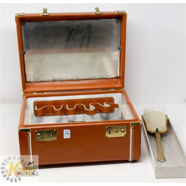 VINTAGE BROWN HARD-SHELL TRAVEL VANITY LOCKABLE