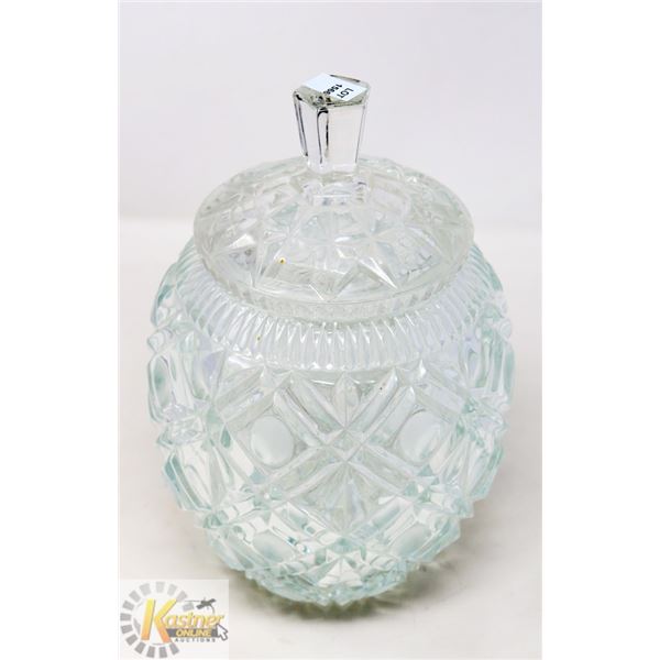 11" VINTAGE CRYSTAL CUT LIDDED JAR