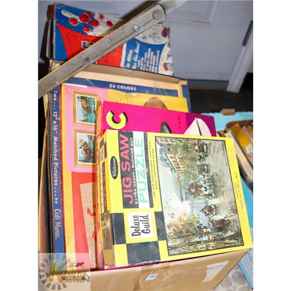 LARGE ESTATE BOX OF VINTAGE PAINT BY NUMBERS &