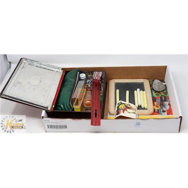 ESTATE VINTAGE SCHOOL SUPPLY LOT; CHALKBOARD/
