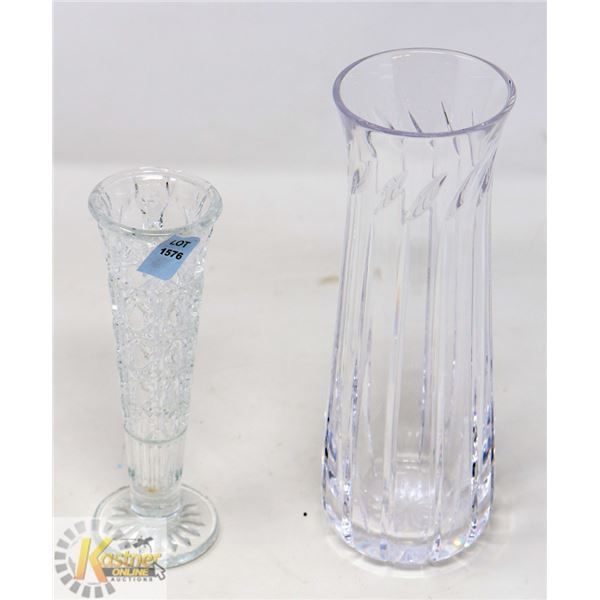 LOT OF 2 CRYSTAL VASES- SMALL & MED