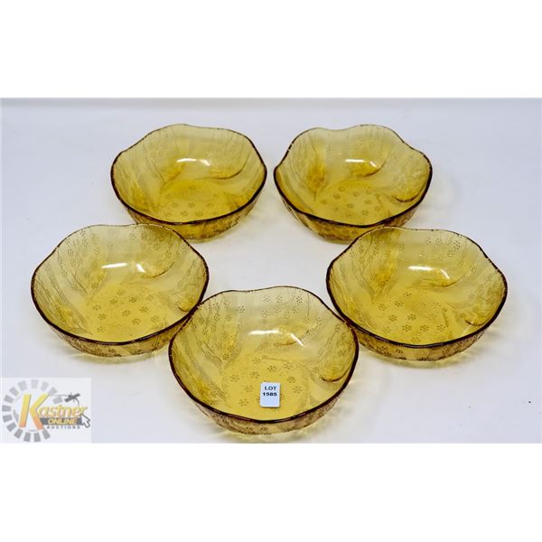 MCM 5PC AMBER GLASS SALAD BOWLS