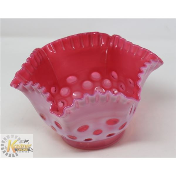 VINTAGE PINK THUMBNAIL PRINT GLASS BOWL