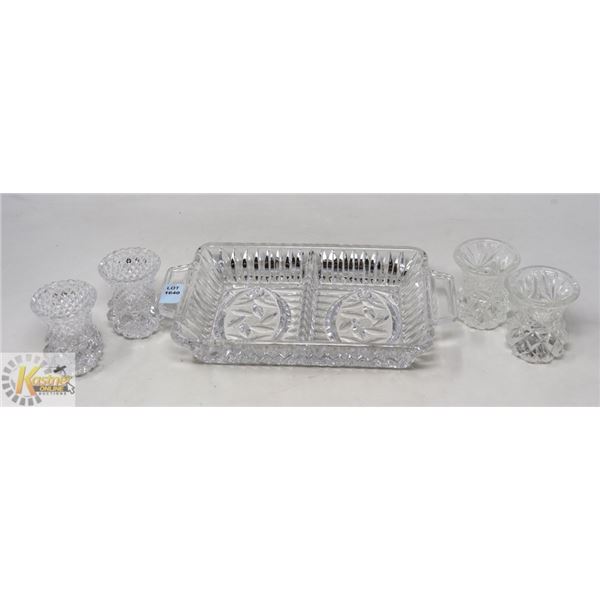 7.5" X 5" HOB STAR CRYSTAL CUT CONDIMENT SERVER W