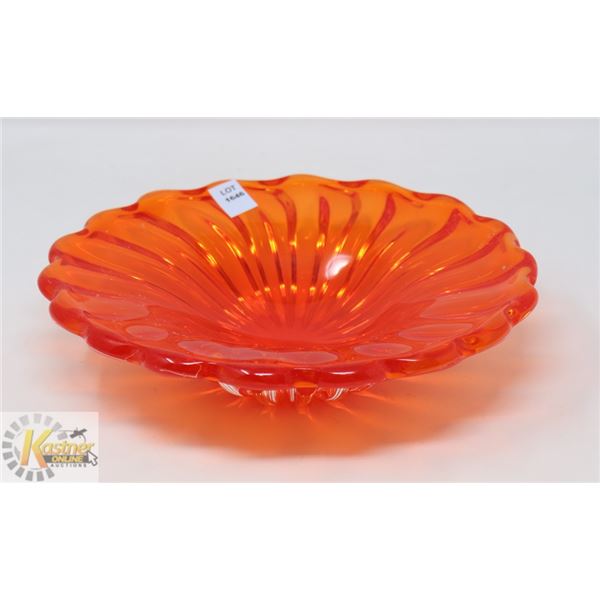 MCM ORANGE CUT GLASS SHALLOW ART BOWL