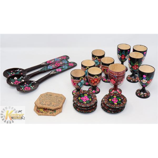 LOT OF ASSORTED HAND PAINTED WOODEN SPOONS &