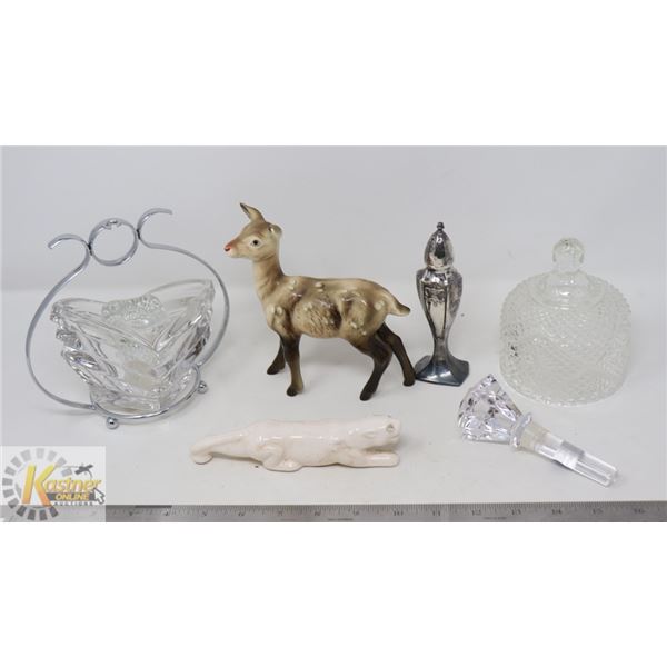 SMALL LOT OF ASSORTED FANCY ODDS & ENDS; CRYSTAL/