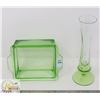 Image 1 : 2PC LOT OF GREEN DEPRESSION GLASS PIECES; FLUTE