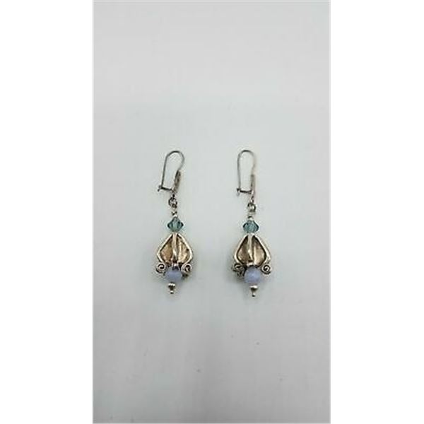 ESTATE 925 SILVER EARINGS W/BLUE LACE AGATE/CRYSTA