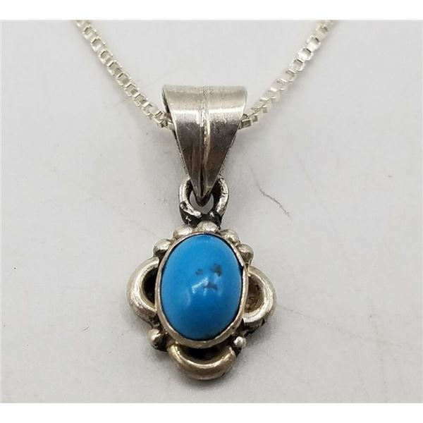 ESTATE 925 SILVER TURQUOISE PENDANT 16" NECKLACE