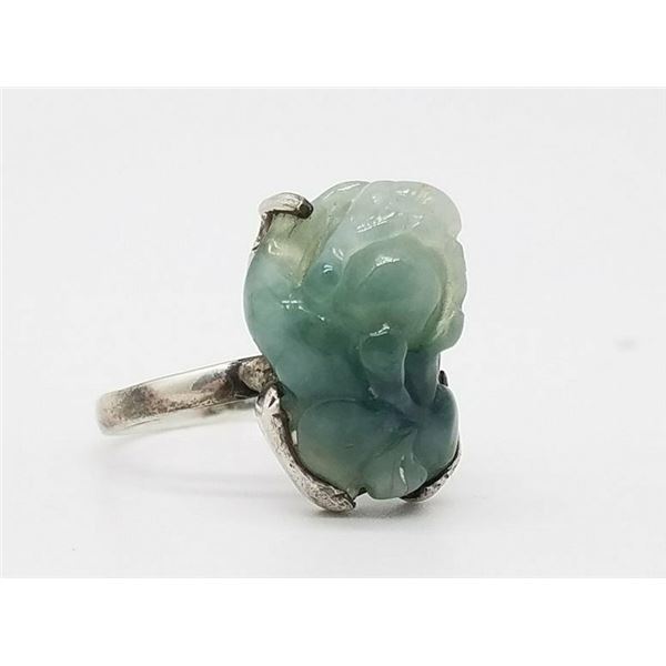 ESTATE 925 SILVER SILVER NATURAL JADEITE SZ 9 RING