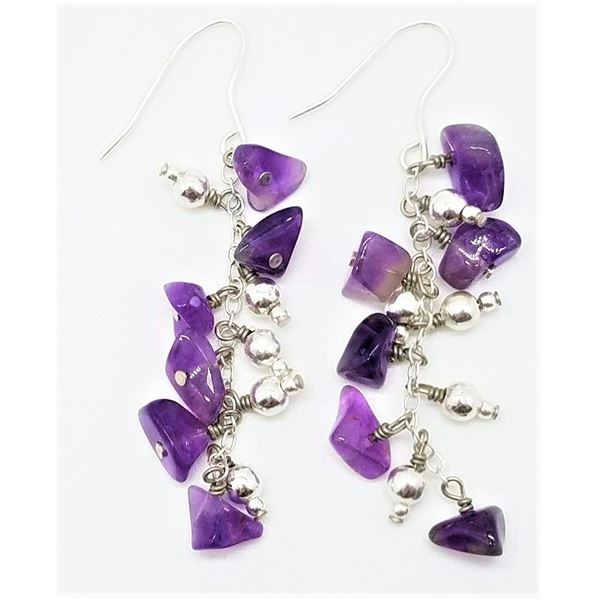 ESTATE 925 ST. SILVER NATURAL AMETHYST EARRINGS