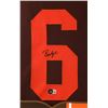 Image 2 : BAKER MAYFIELD SIGNED 35 X 42 FRAMED JERSEY ( SPORTS CARD EDITION) JSA COA