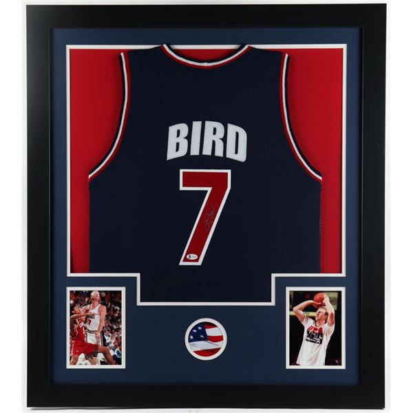 LARRY BIRD SIGNED AND CUSTOM FRAMED TEAM USA BASKETBALL JERSEY (PSA COA)