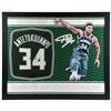Image 1 : GIANNIS ANTETOKOUNMPO SIGNED 35 X 42 FRAMED JERSEY ( SPORTS CARD EDITION) JSA COA