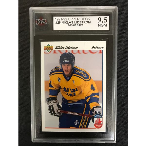 1991-92 UPPER DECK #26 NIKLAS LIDSTROM Rookie Card (9.5 NGM)