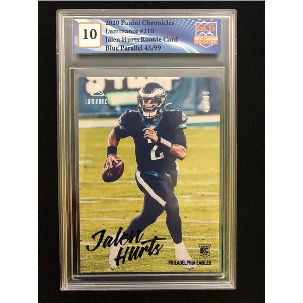 2020 Panini Chronicles Luminance Jalen Hurts Rookie Card (GCG 10)