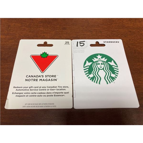 15 Starbucks gift card and 25 Canadian Tire gift card