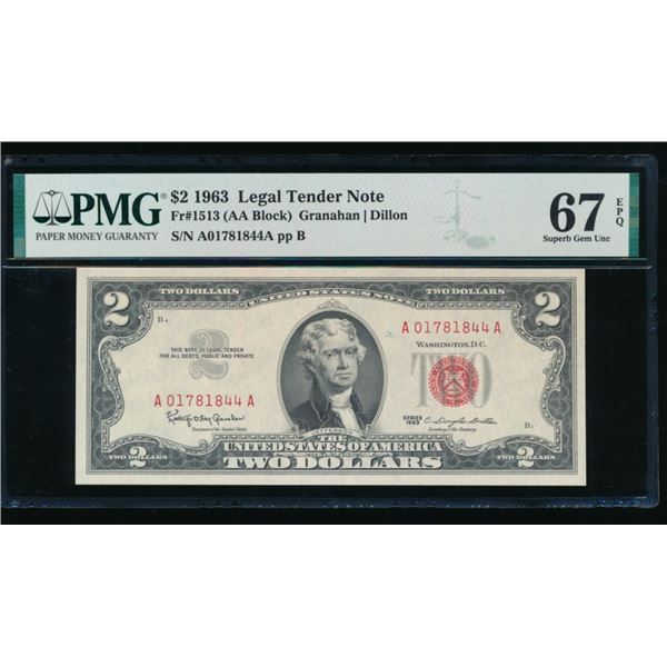 1963 $2 Legal Tender Note PMG 67EPQ
