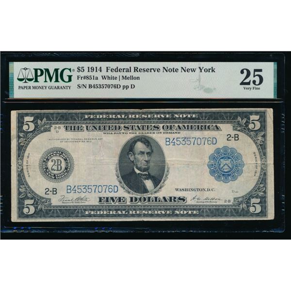 1914 $5 New York FRN PMG 25